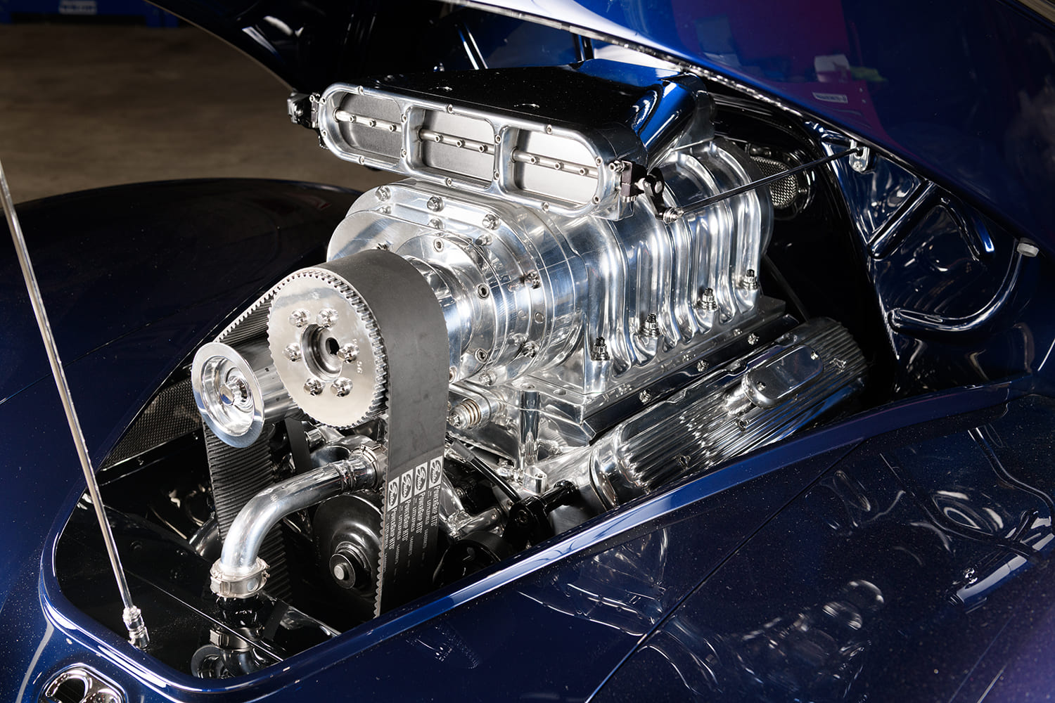 06 1941 Willys Pickup blown V8 with polished blower bugcatcher scoop and billet drive accessories