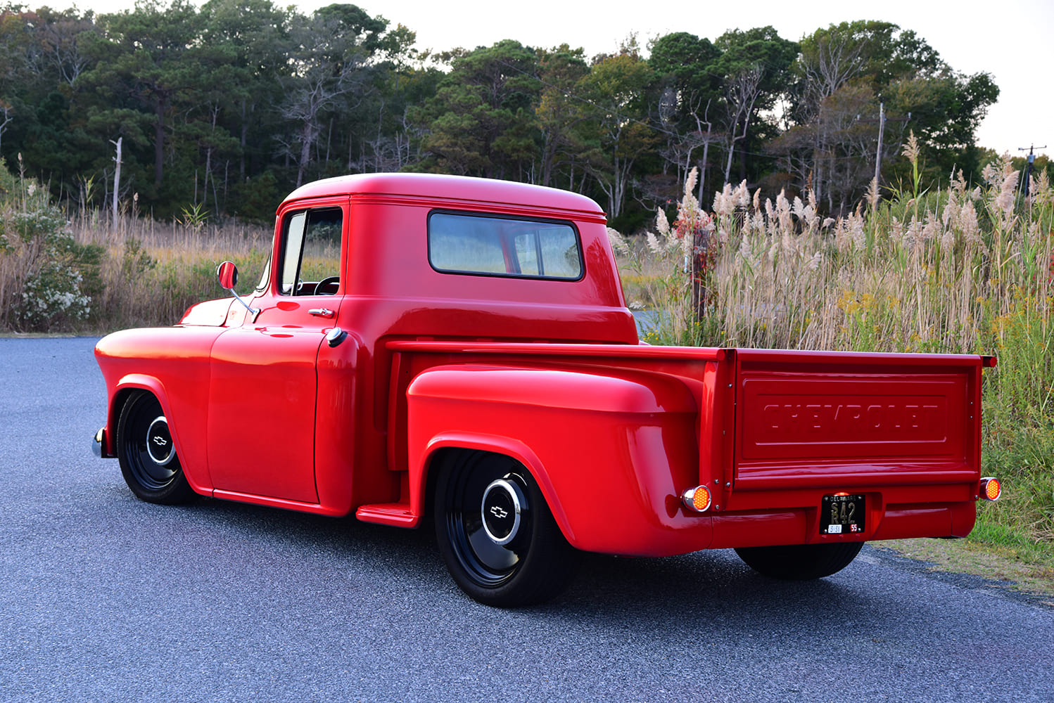 06 1955 chevy truck rear stepside tailgate embossed chevrolet black wheels