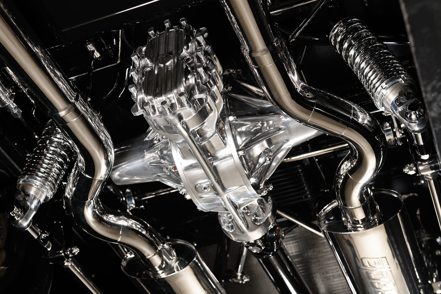 07 1941 Willys Pickup rear end housing with polished center section coilovers and stainless exhaust