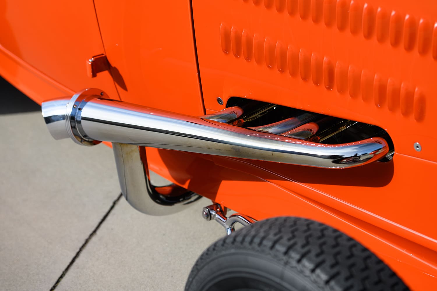15 1932 Ford Roadster side exit headers chrome exhaust louvered hood custom fabrication