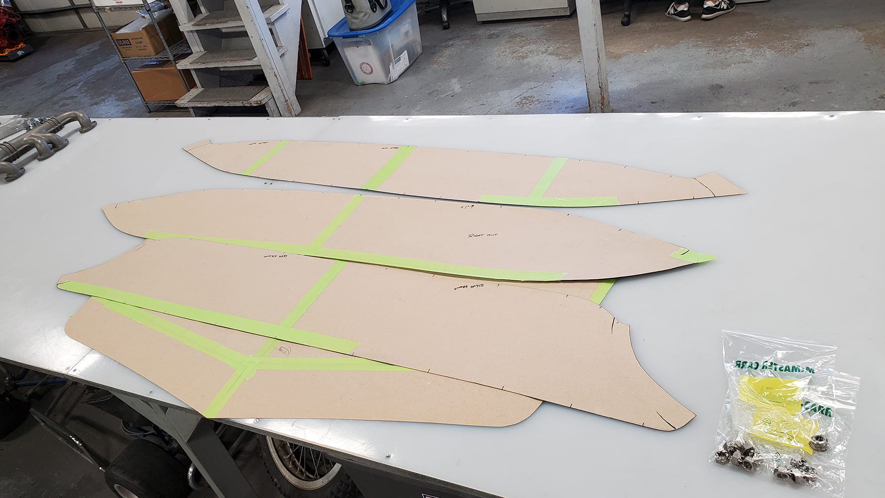 15 1936 Ford Roadster cardboard roof templates hand cut panel layout for top upholstery prep