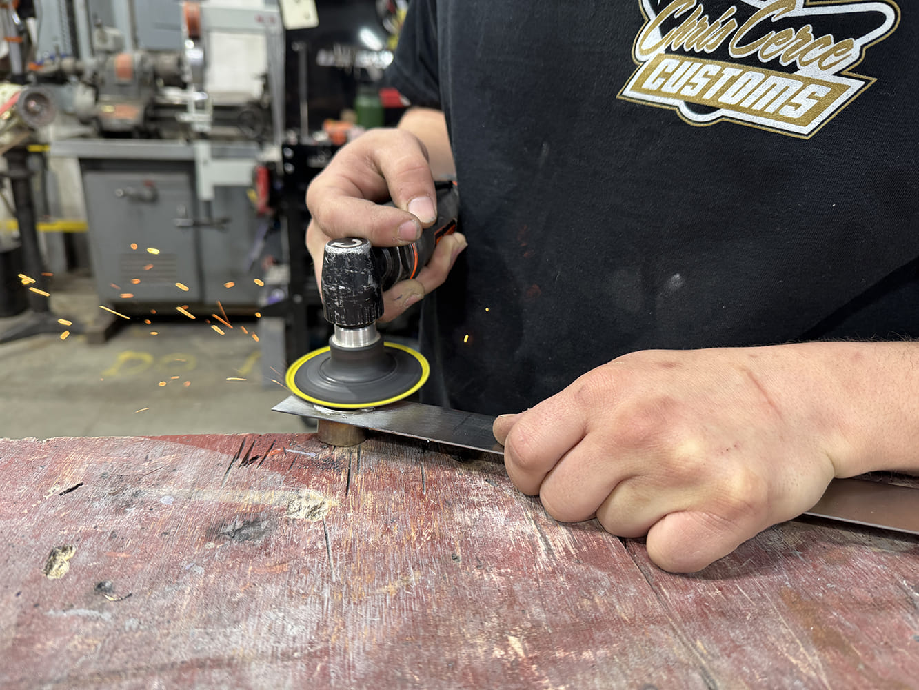 15 chevy c10 stake pocket weld cleanup with roloc disc spark shower