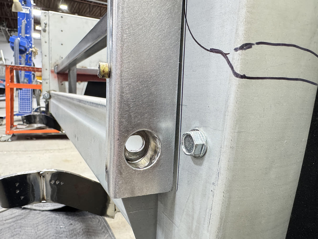 18 chevy c10 stake pocket bolt tube and frame notch close up fit