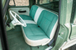 19 1969 Ford F 250 bench seat and steering wheel in two tone green and white with vintage cloth texture