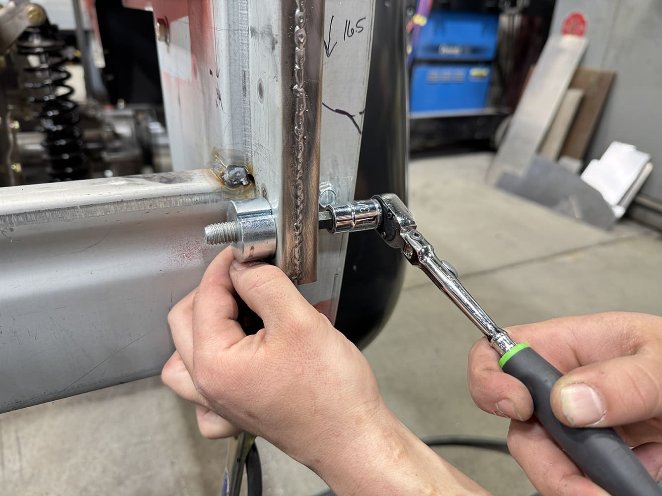 20 chevy c10 stake pocket bolt install with ratchet final fit torque