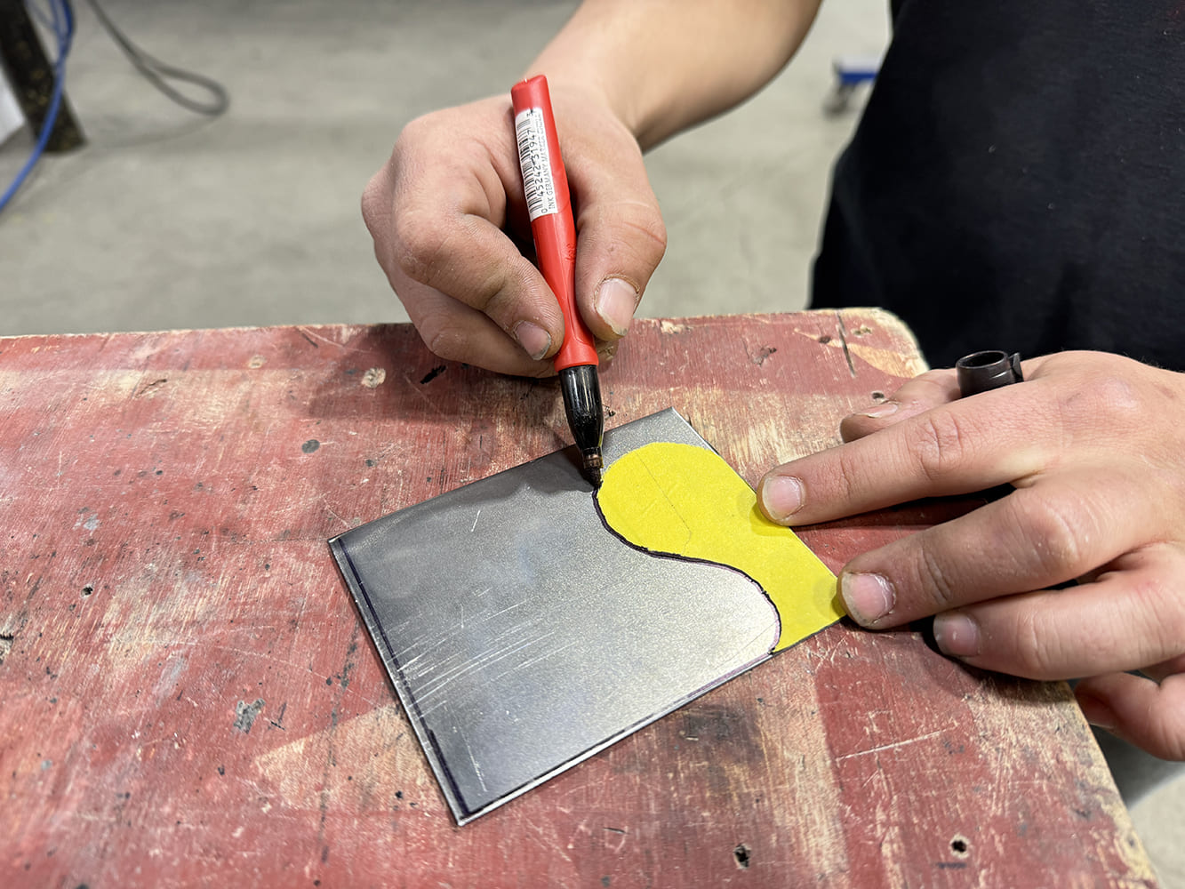 23 chevy c10 stake pocket sharpie trace pattern on steel sheet