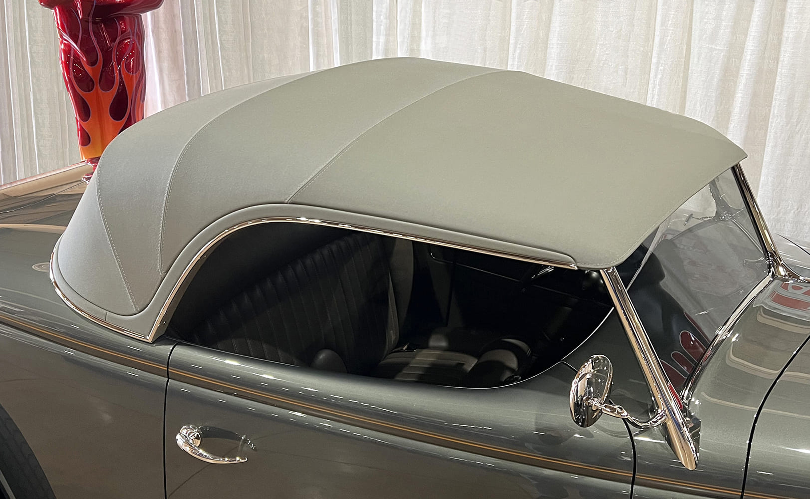 24 1936 Ford Roadster completed top with stretched canvas and polished trim edge installed on finished show car