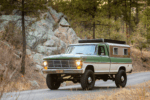 24 1969 Ford F 250 green over white camper truck lifted stance cruising Arizona backroad
