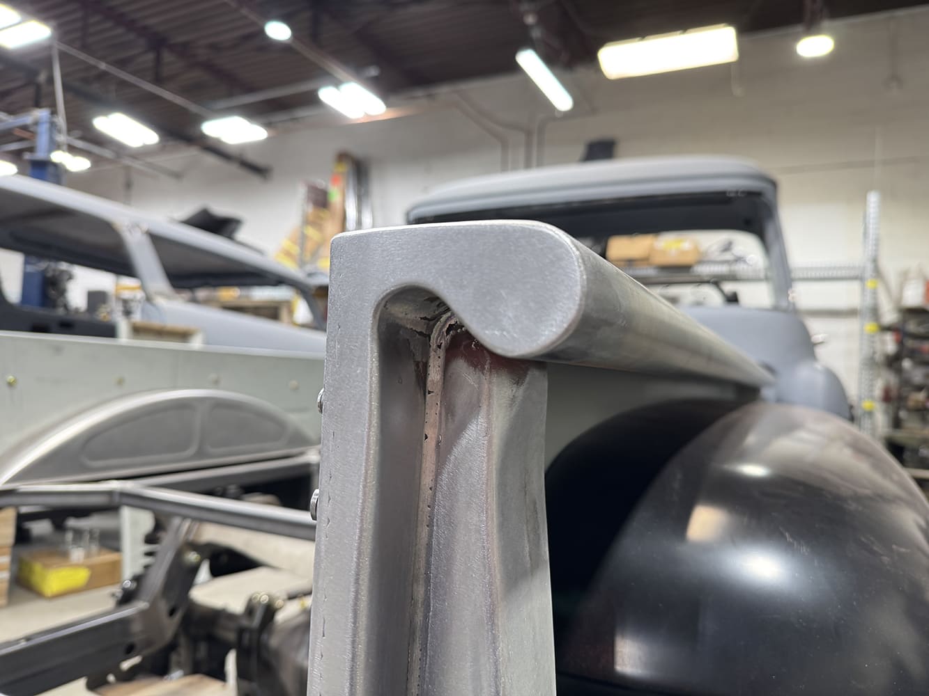 32 chevy c10 stake pocket rolled rail smoothed and fully finished cap