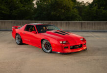 Restored 1988 IROC-Z Camaro Street Machine 001 1988 IROC Z Camaro Pro Touring stance red paint black hood vents forged wheels
