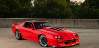 001 1988 IROC Z Camaro Pro Touring stance red paint black hood vents forged wheels