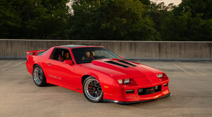 Restored 1988 IROC-Z Camaro Street Machine 001 1988 IROC Z Camaro Pro Touring stance red paint black hood vents forged wheels