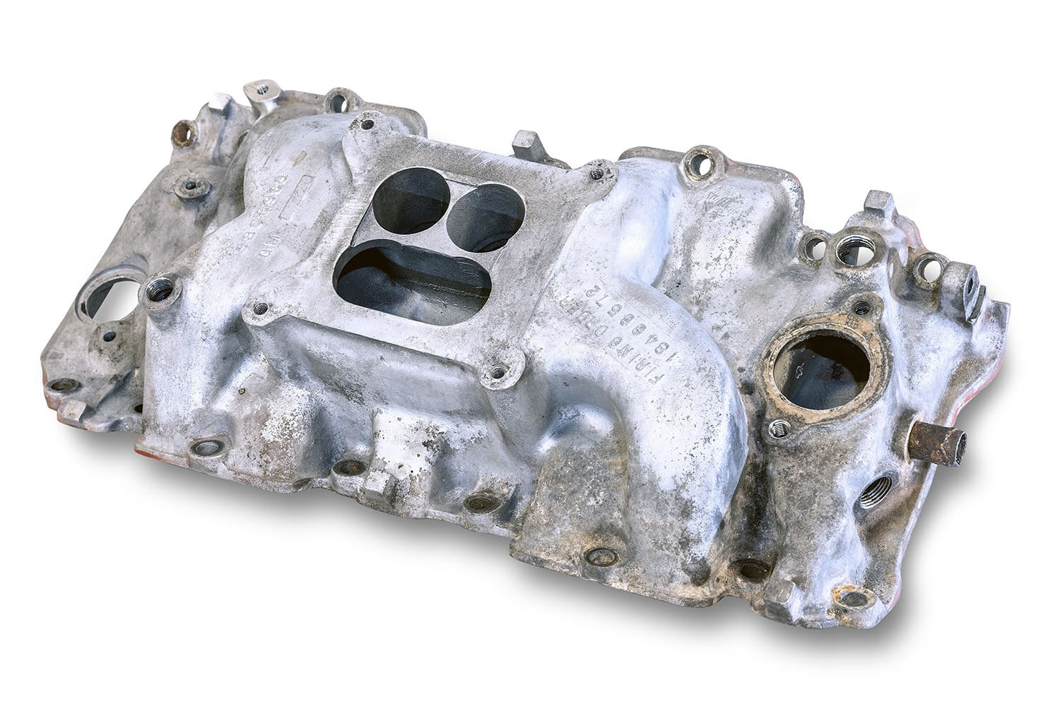001 corroded aluminum intake manifold carb flange and runners