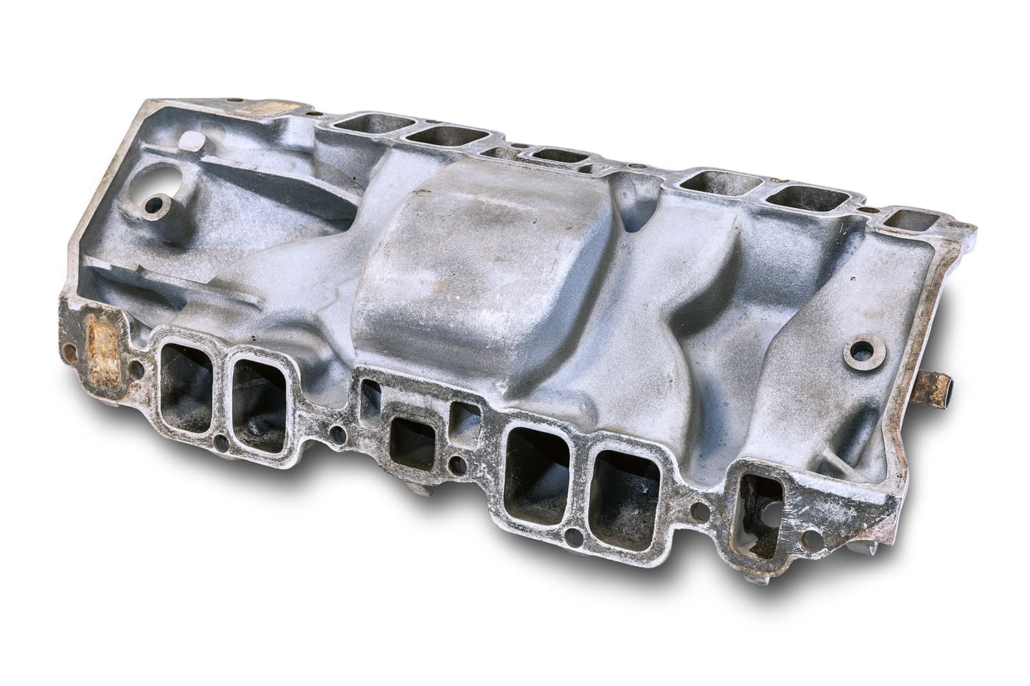 002 intake manifold underside showing ports and casting detail