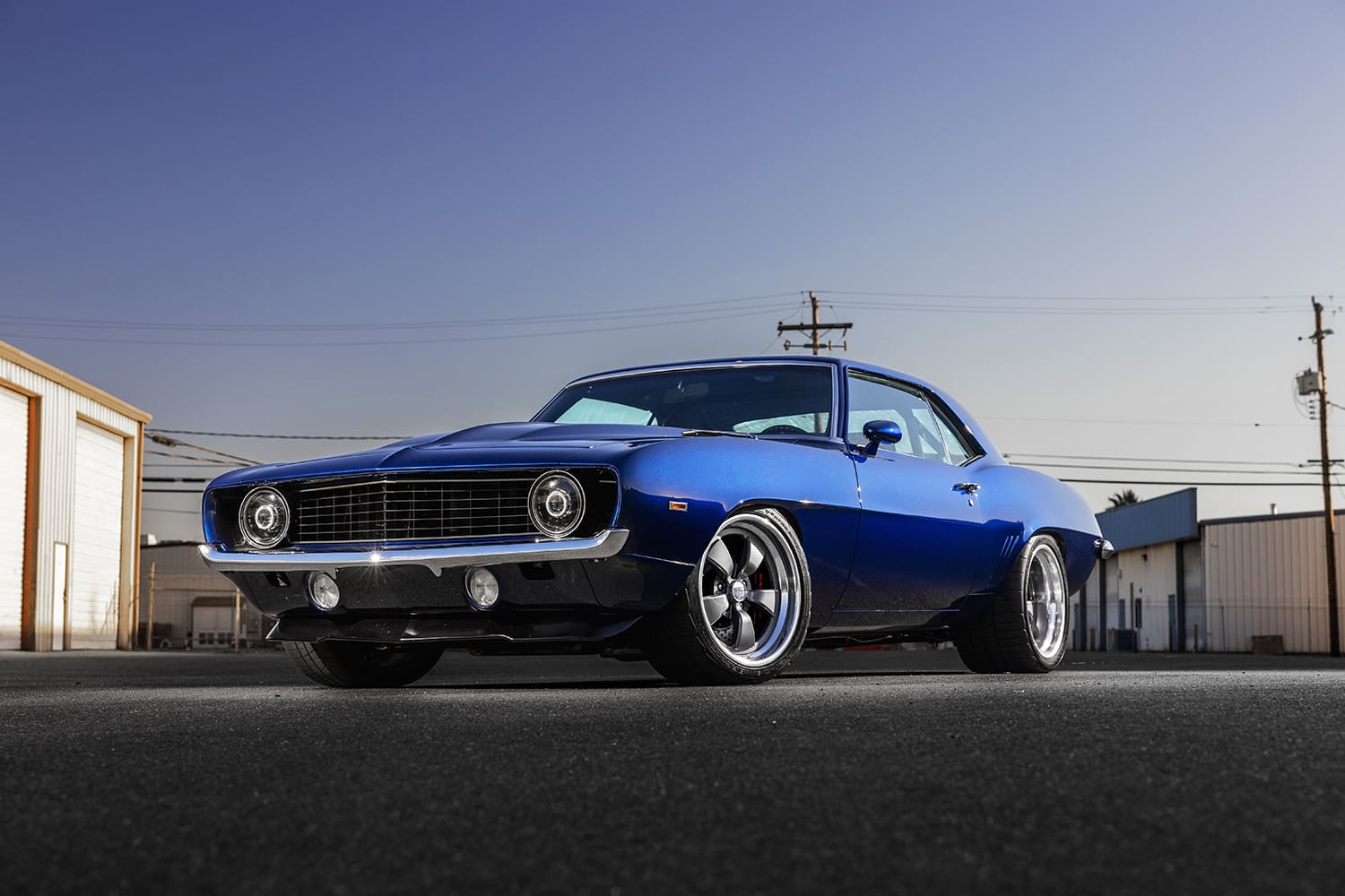 003 1969 Chevy Camaro front angle blacked out grille halo headlights