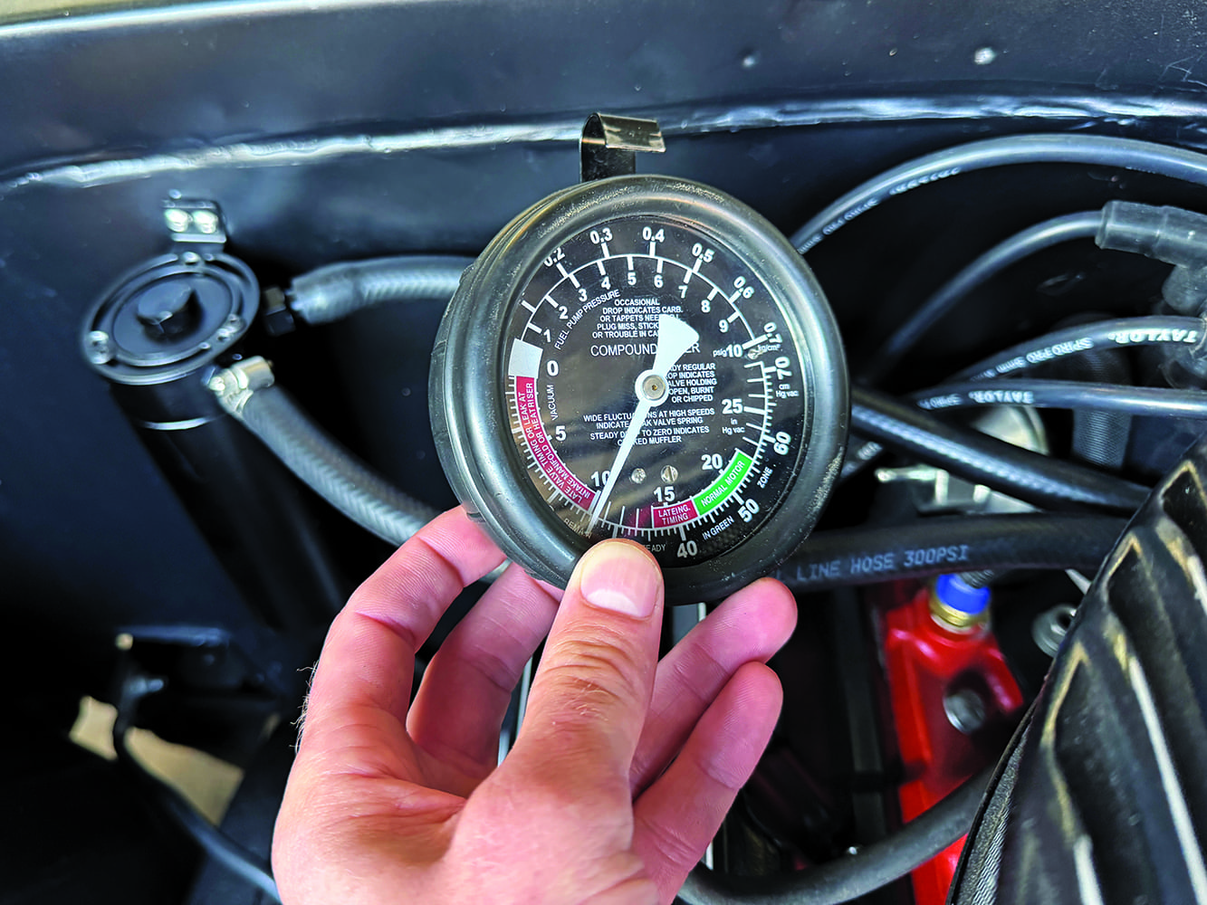 004 1969 Chevy Nova vacuum gauge test engine running condition