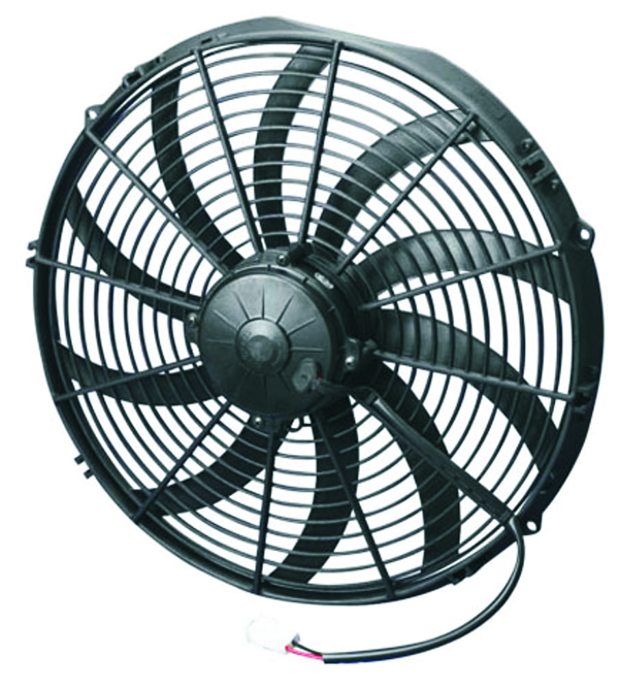 004 Derale 16 inch high output reversible electric fan curved blade design with pigtail