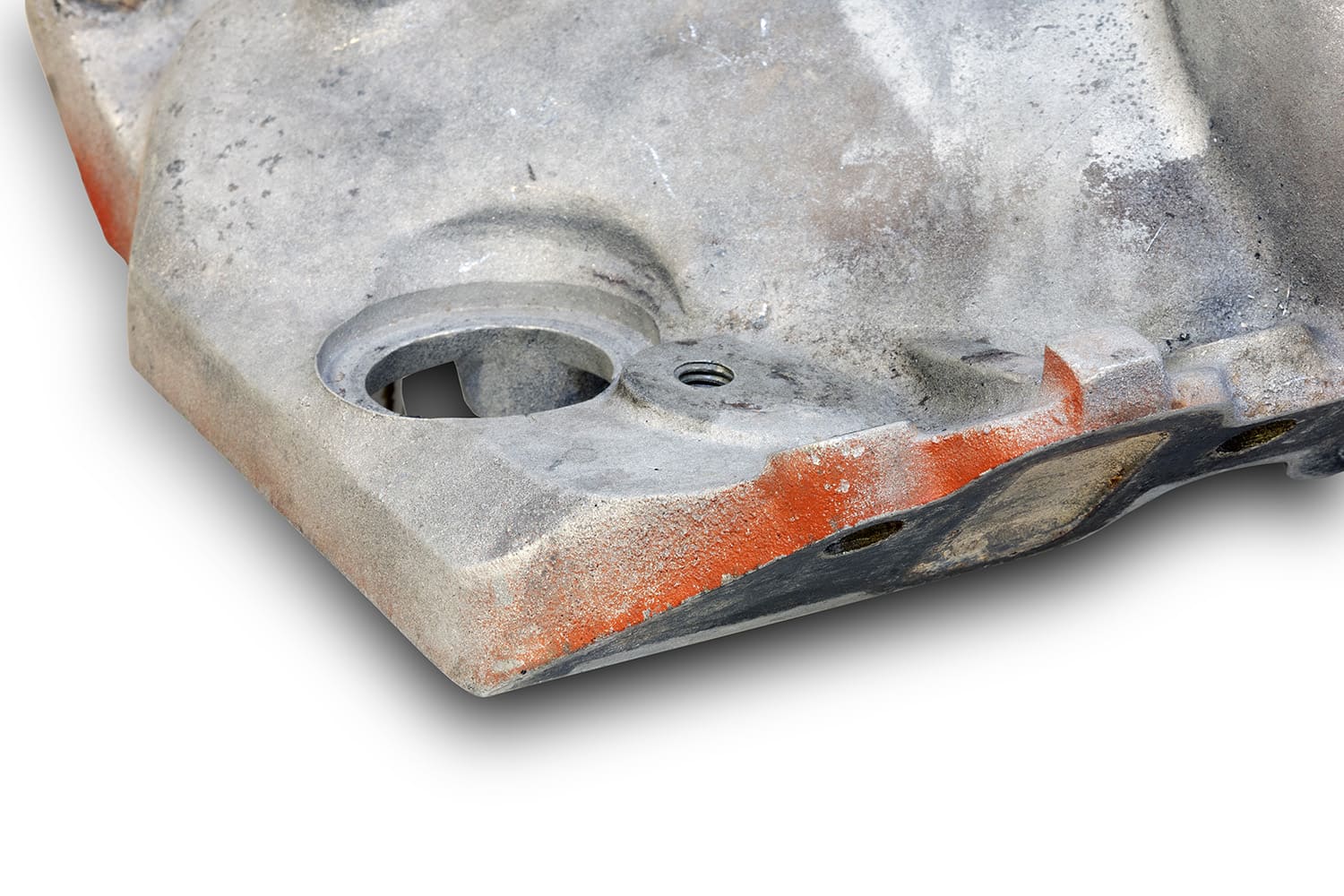 004 orange engine paint remnants on old intake manifold