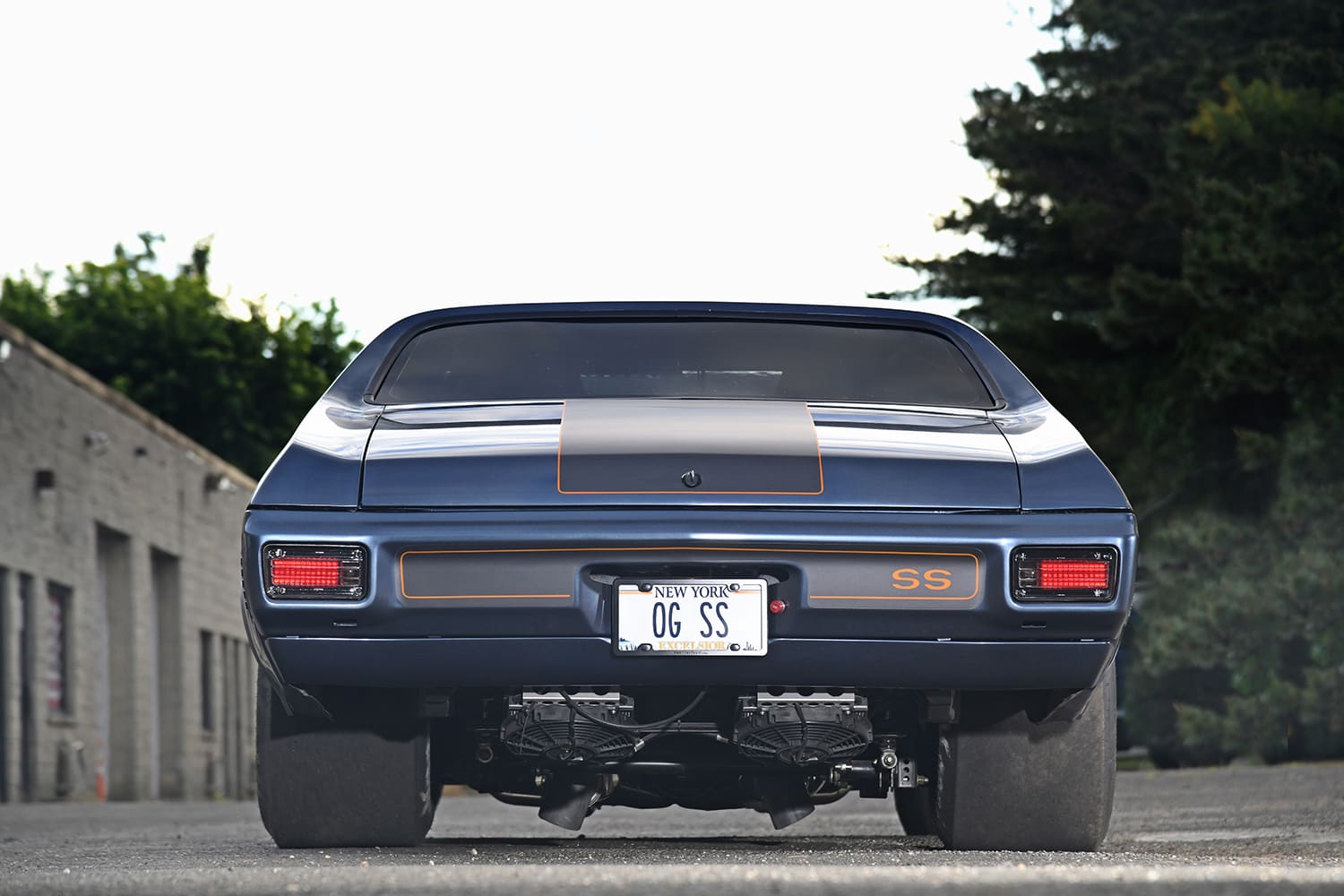 006 1970 Chevy Chevelle SS rear view wheelie bars orange SS trim blackout tail panel