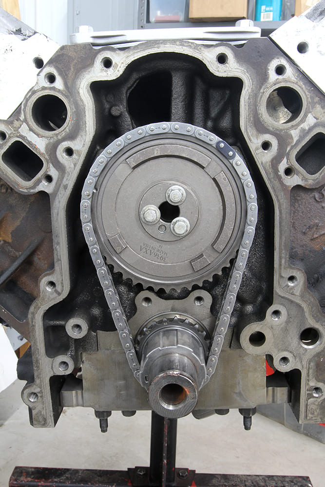 007 AFM delete timing set double roller chain installed on cam gear