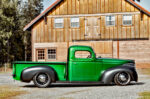 01 1947 Dodge Pickup custom green paint black fenders lowered stance barn backdrop