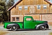 The Heartfelt Tribute of a 1947 Dodge Pickup Build 01 1947 Dodge Pickup custom green paint black fenders lowered stance barn backdrop