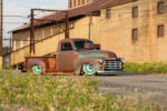 01 1948 GMC truck patina pickup lowered static stance vintage industrial backdrop