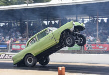 01 1956 Chevy 210 gasser lime green wild wheelie launch straight axle high rev drag start