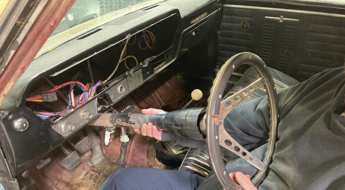 1964 GTO Gets Flaming River Tilt Column 01 1964 Pontiac GTO interior disassembly with stock tilt column removal and exposed under dash wiring