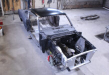 01 1965 Mustang Fastback shell prepped for roof replacement with structural components already restored