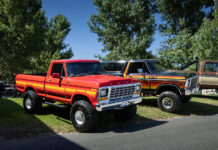 2025 42nd Annual F-100 Western Nationals 01 1978 Ford F 150 lifted red orange yellow stripes 4x4 off road build