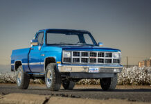 Dean and Lori Clowers’ 1981 GMC Sierra Grande K15 01 1981 gmc k15 front view squarebody classic grille chrome bumper lifted stance