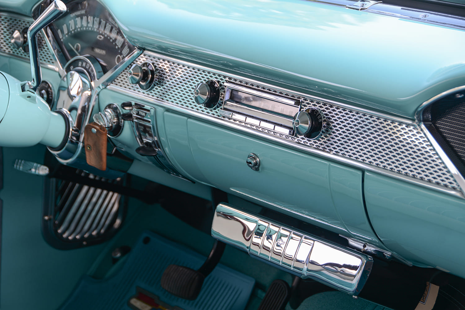 010 1955 Chevy Bel Air interior dash chrome turquoise factory style