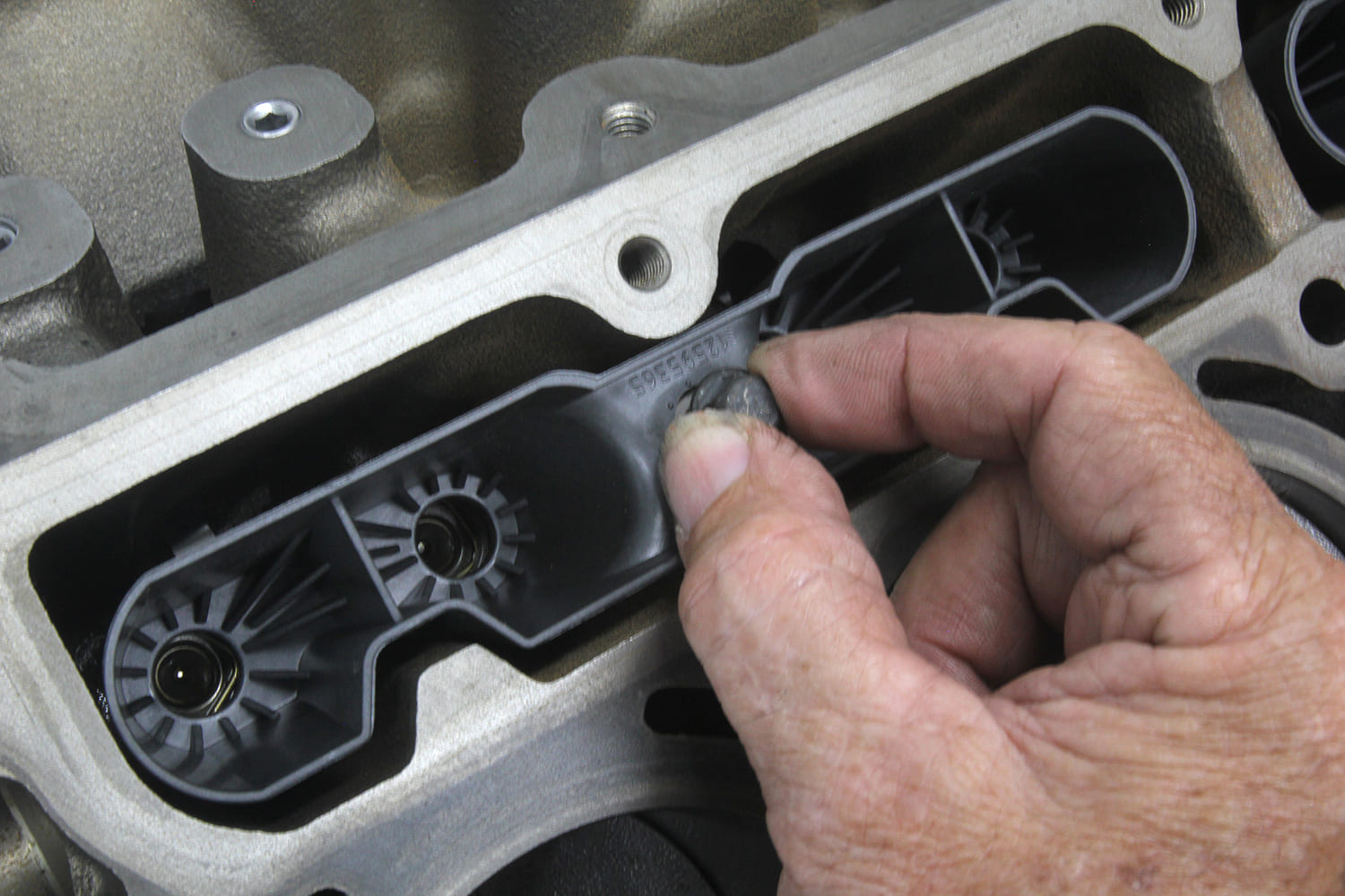 010 LS lifter valley oil hole plug install close up