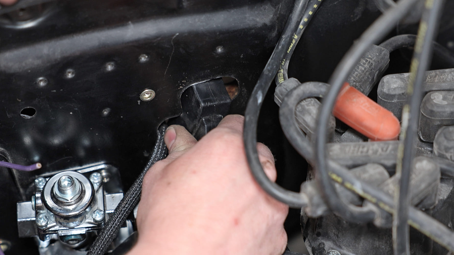 011 Sniper EFI harness routing through firewall pass through grommet for interior connection