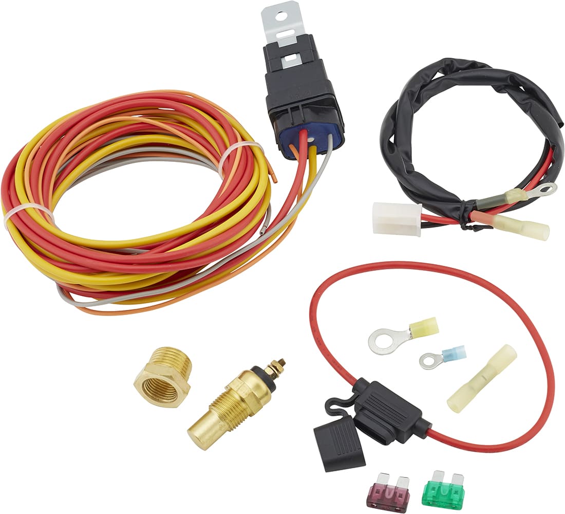 012 Basic electric fan relay wiring kit with temperature sensor fuses connectors and relay