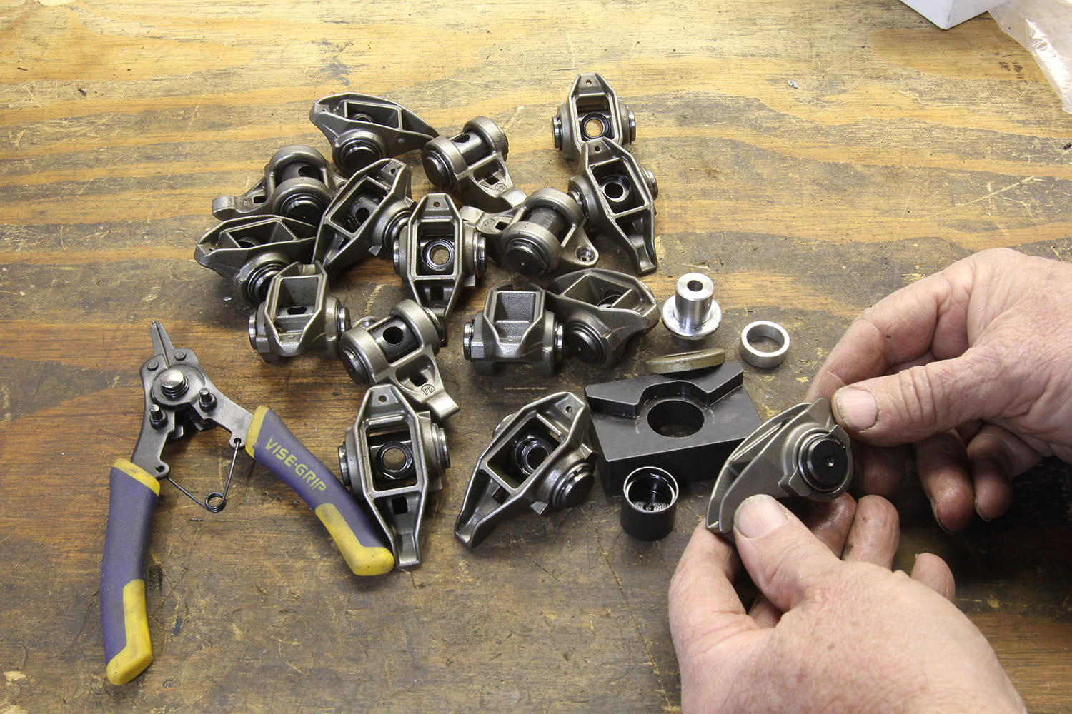 012 LS rocker arms disassembled with snap ring pliers