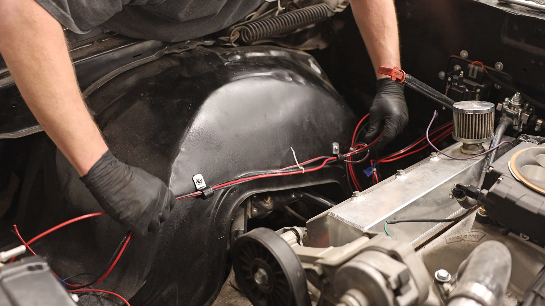 013 Engine bay wiring layout for Sniper EFI system using split loom and cable mounts