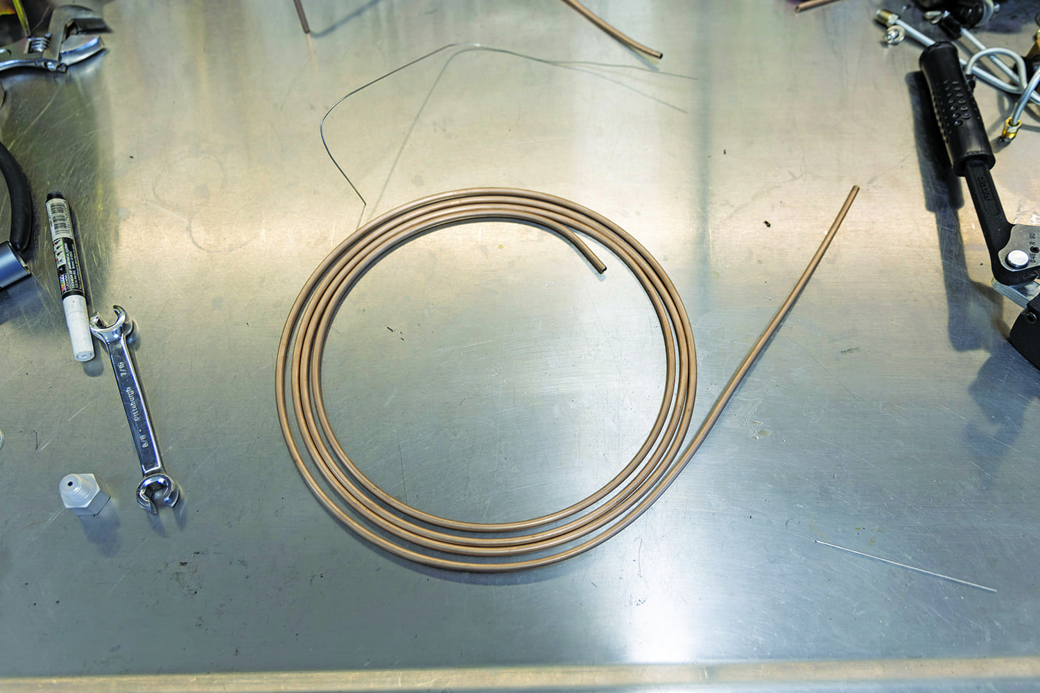 015 Coil of copper nickel brake line ready for bending