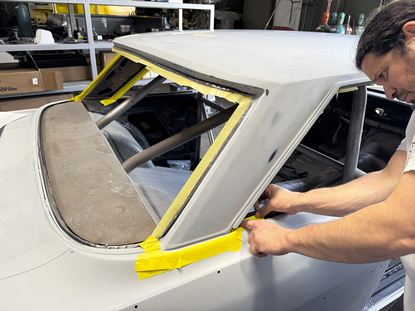 016 Masking 1963 Chevy Nova roof pillars for paint prep