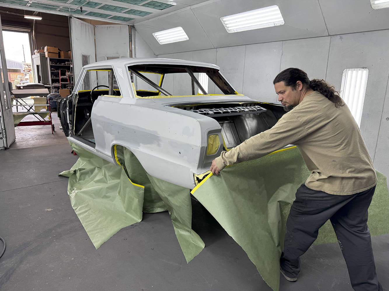 018 Masking rear of 1963 Chevy Nova body in booth prep