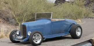 02 1929 Ford Roadster side profile featuring shaved door handles and polished front suspension components