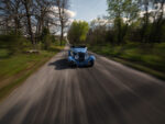 02 1932 Ford Roadster rolling shot blue paint black top fendered hot rod