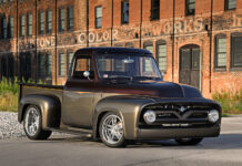02 1955 Ford F 100 restomod bronze black show truck detailed bodylines chrome accents