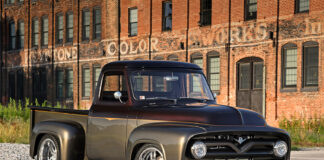 02 1955 Ford F 100 restomod bronze black show truck detailed bodylines chrome accents