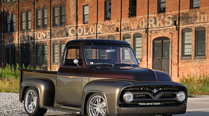 02 1955 Ford F 100 restomod bronze black show truck detailed bodylines chrome accents