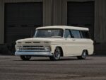 02 1966 Chevrolet Suburban front view showing chrome bumper billet grille hood vents and sleek bodylines