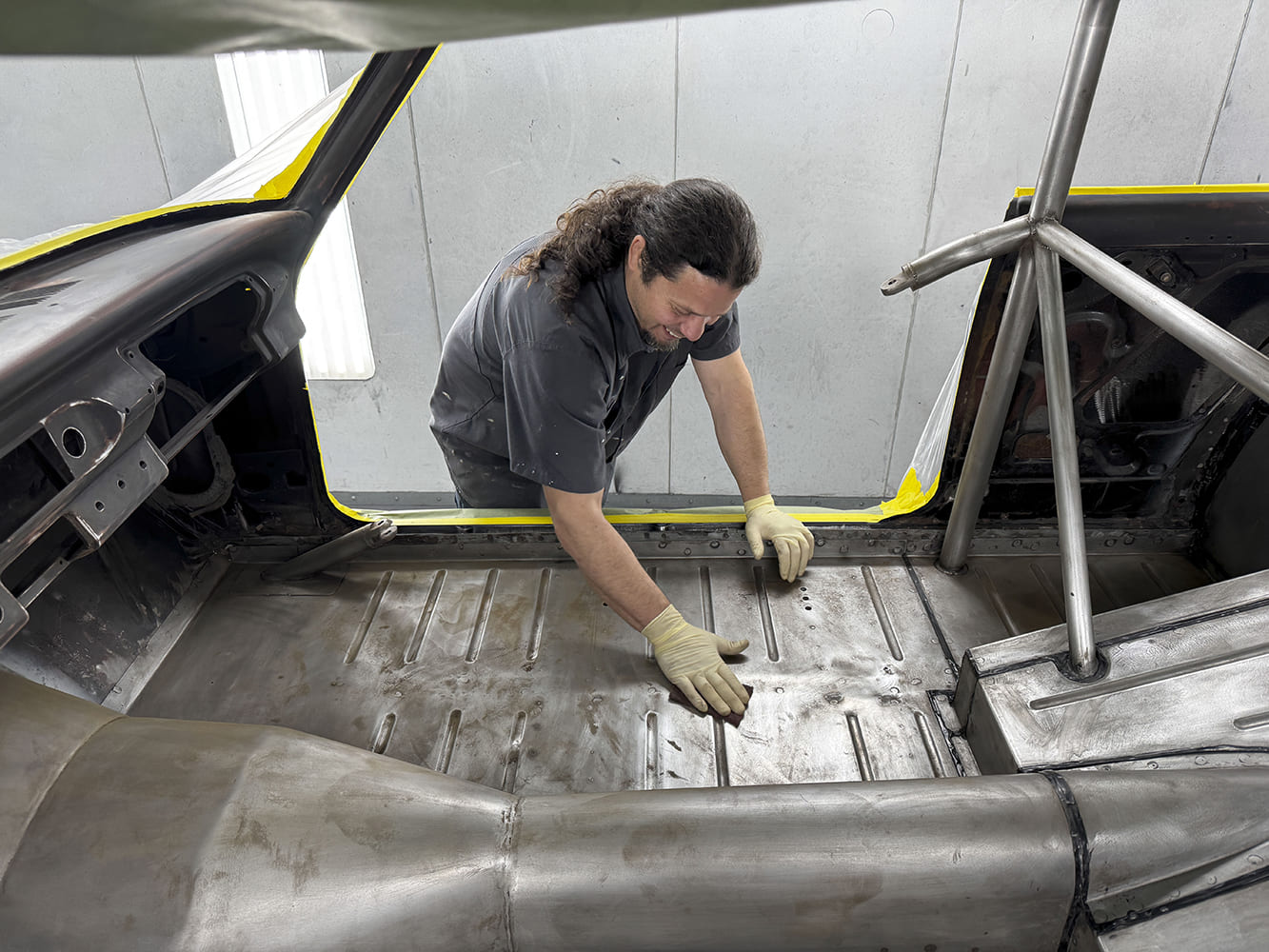026 Floor pan prep on 1963 Chevy Nova interior bare metal exposed