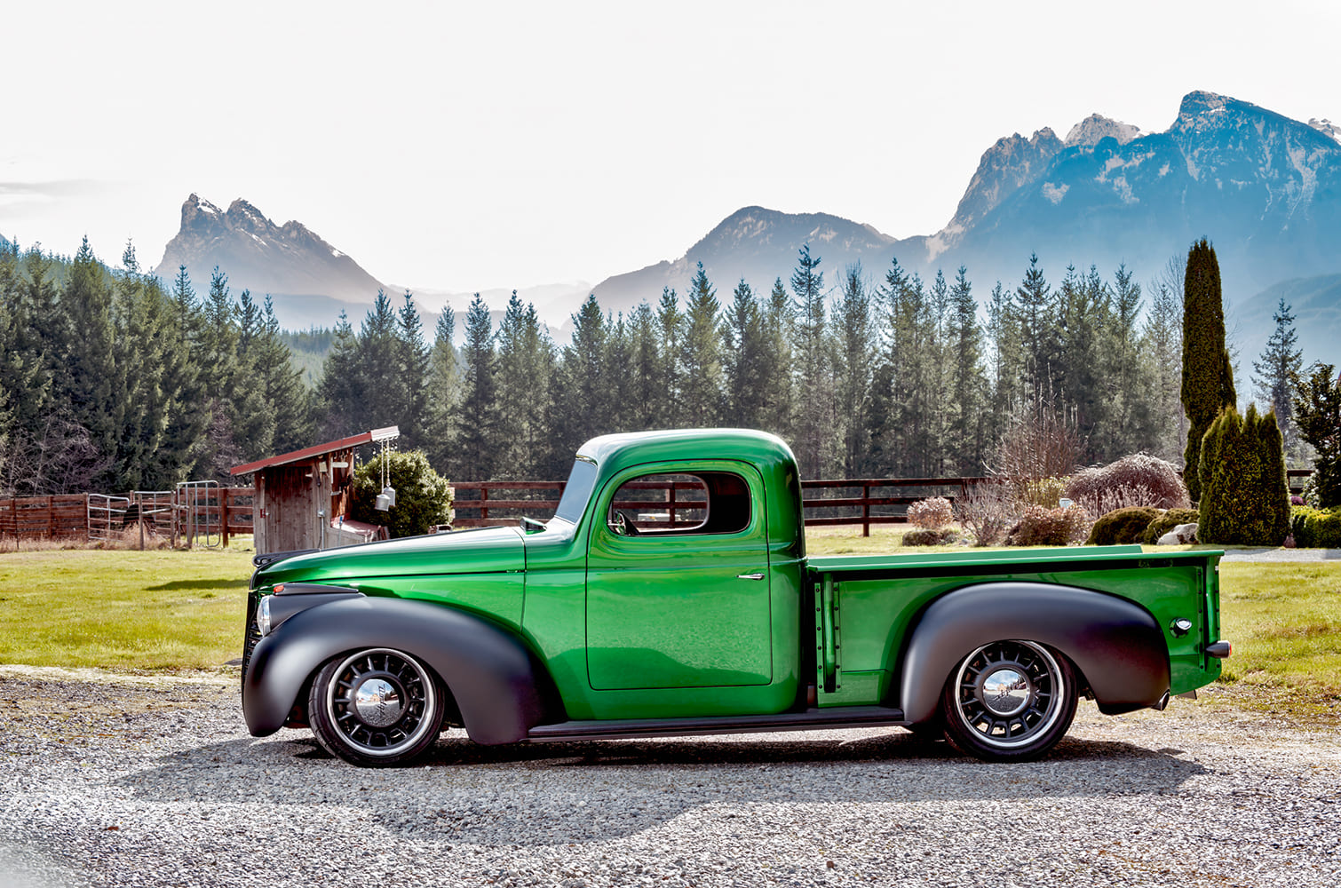 03 1947 Dodge classic pickup hot rod build green paint wide wheels custom setup