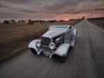 04 1932 Ford Roadster raw metal fendered hot rod cruise at dusk